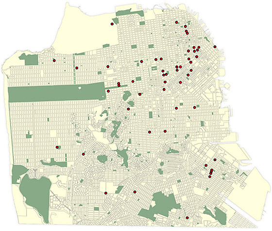 Locations of past Better Streets outreach events